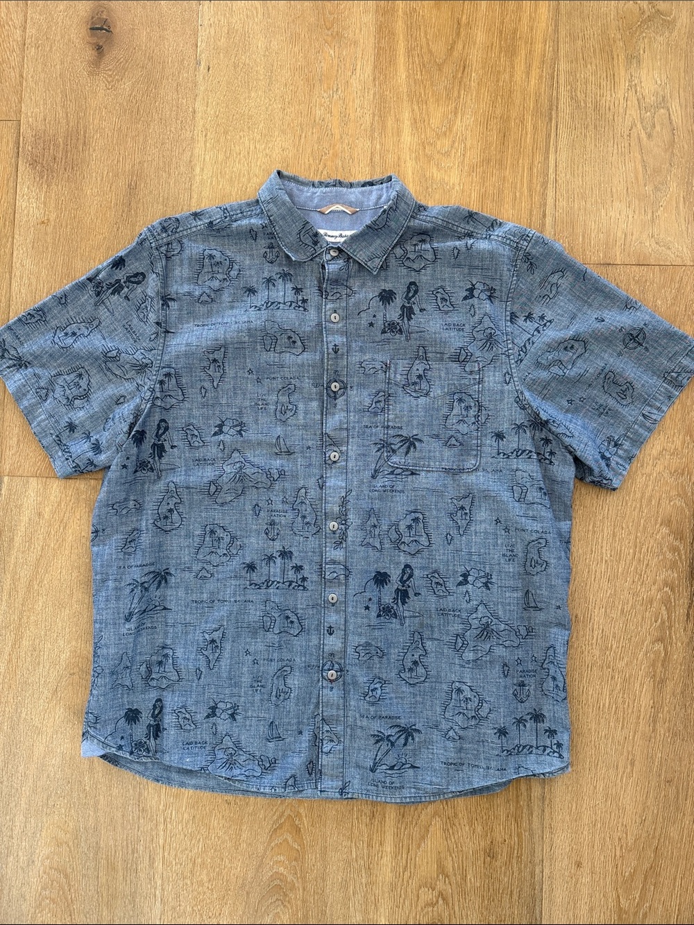 Tommy Bahama Blue Short-Sleeve Button-Down with Island Sketch Print